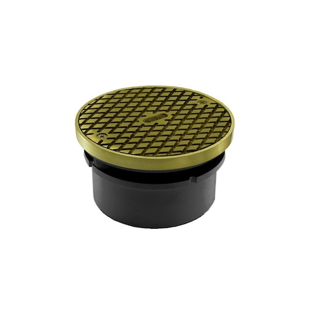 Jones Stephens 4in. PVC Hub Fit Base Cleanout with 3-1/2in. Plastic Spud and 5in. Polished Brass Cover with Ring C59201
